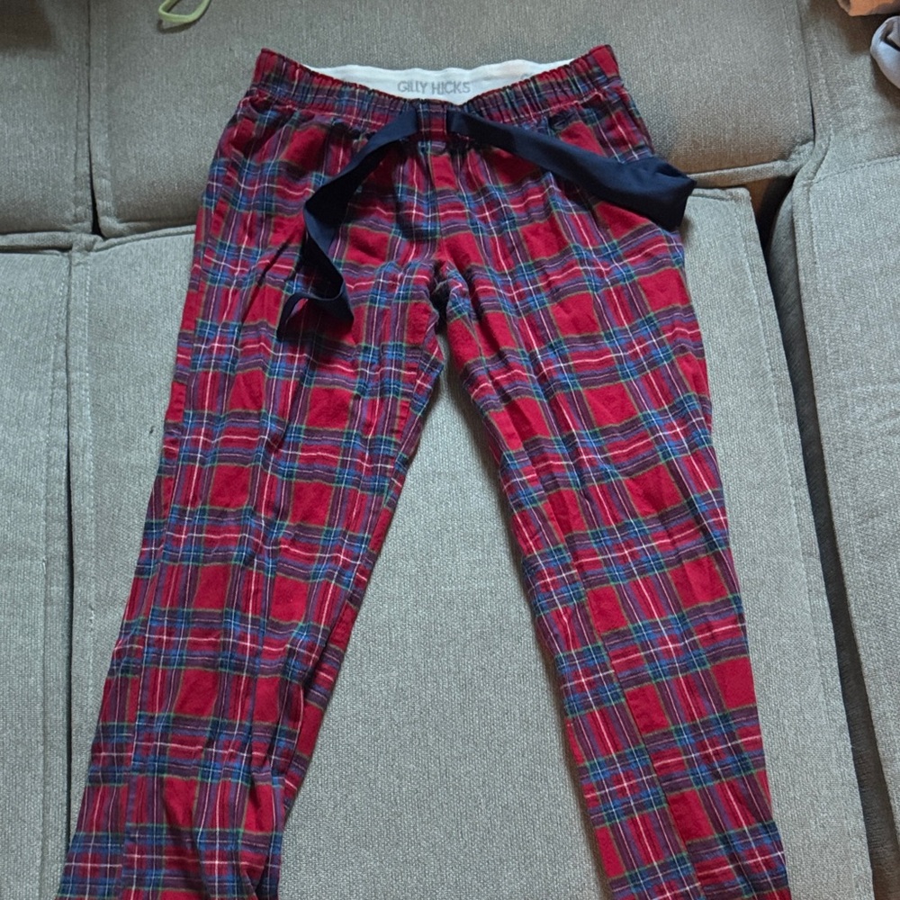 Gilly Hicks Red Plaid Lounge Pants with Navy Tie